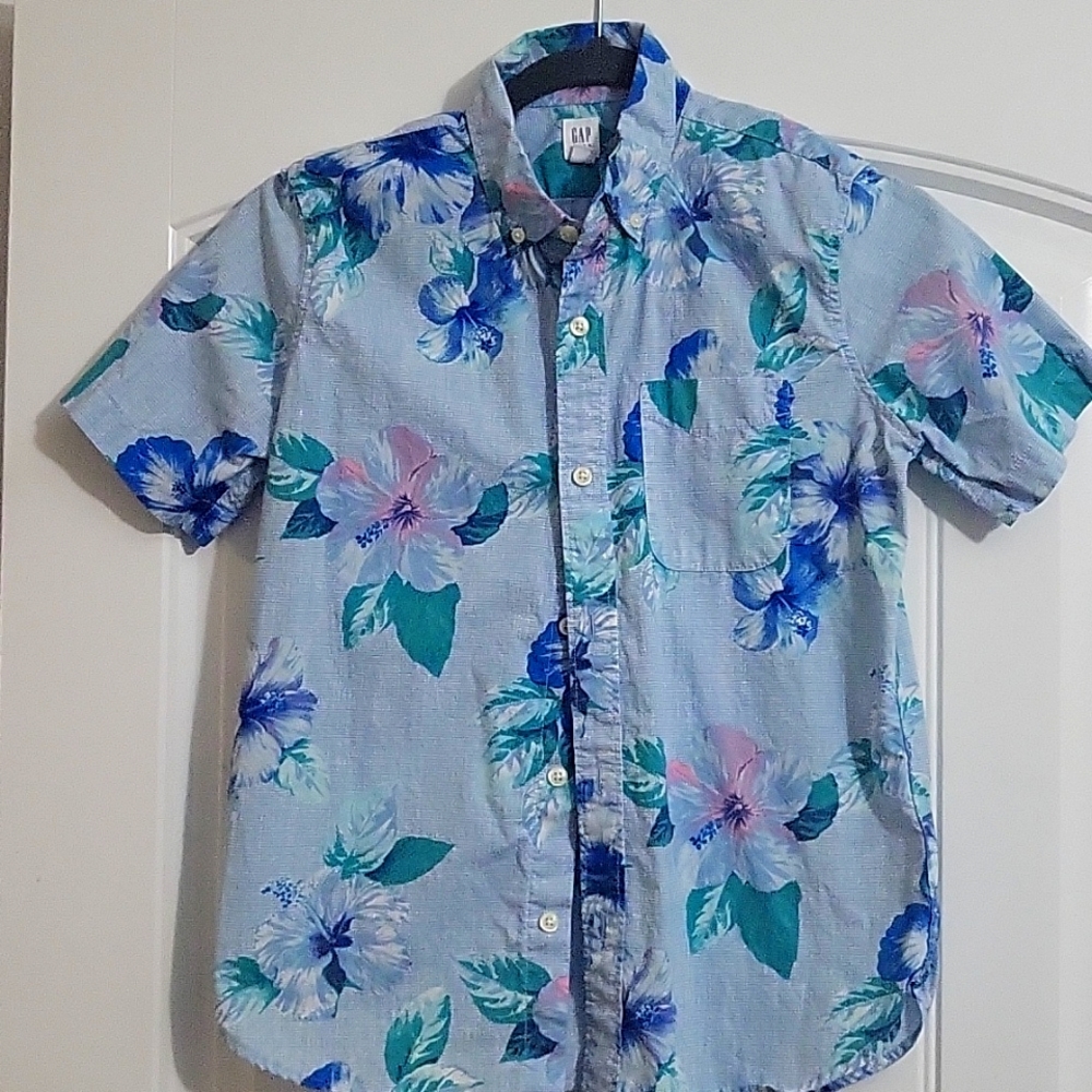 Gap shirt,  size Boy's Large (10), blue with flowers